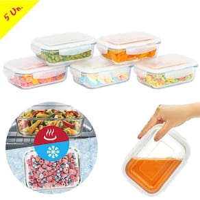 Conjunto 5 Potes Vidro Retangular 370Ml Vedação Hermética