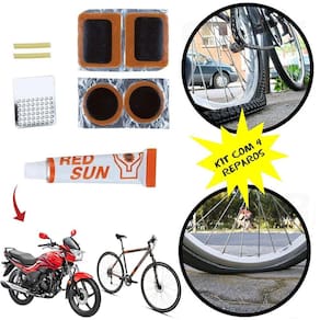 Kit Reparo Remendo Para Câmara De Ar Pneu Bike Com Lixa Cola