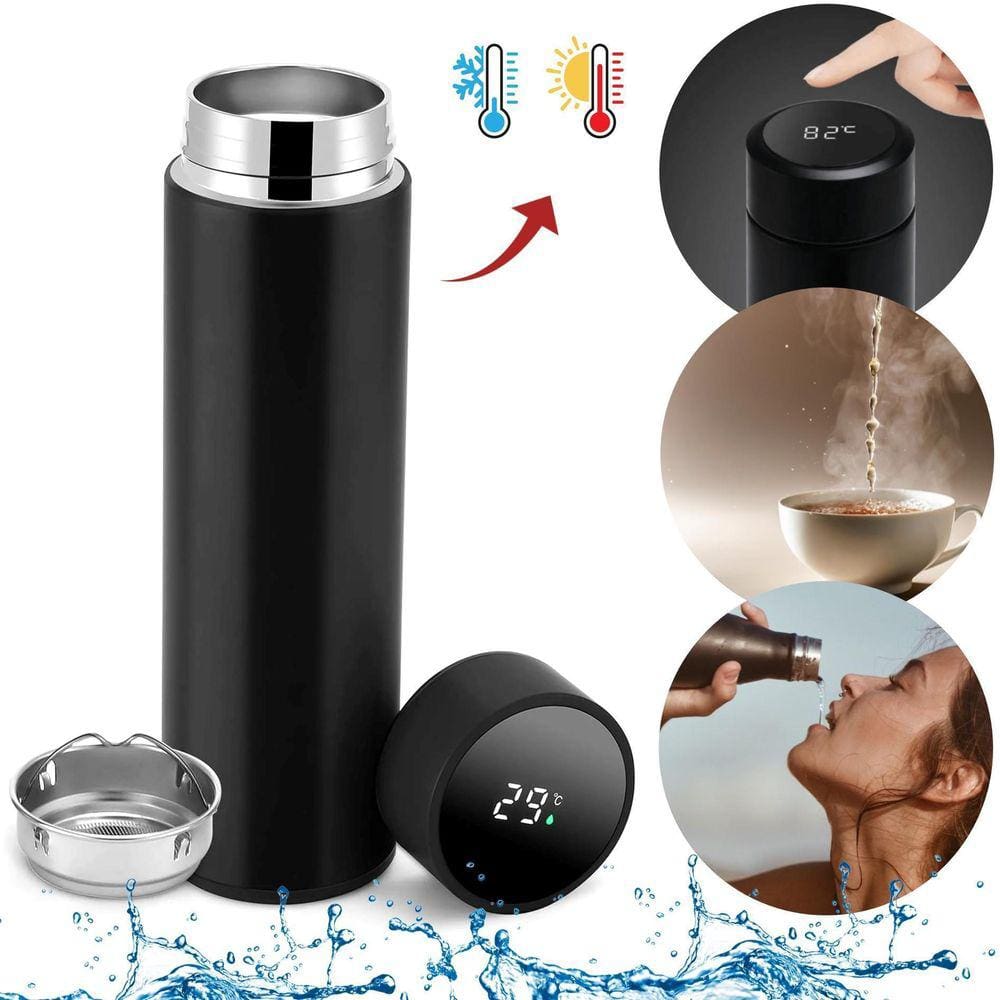 Garrafa Térmica Em Aço Inox Temperatura Digital 500Ml Preto