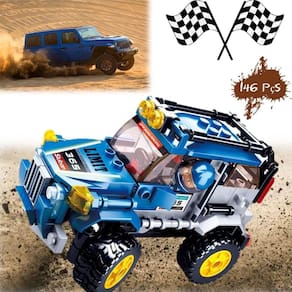 Bloco De Montar Carrinho Aventura Off-Road Azul 146 Peças