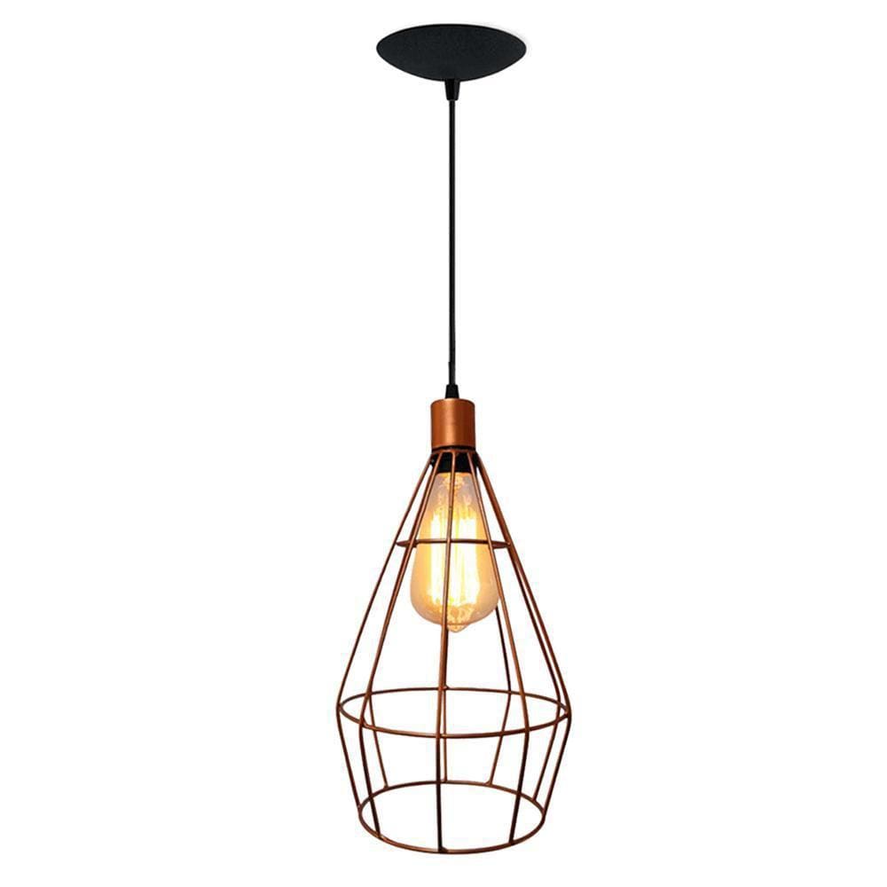 Lustre Pendente Aramado Retrô Luminária Cone Cobre