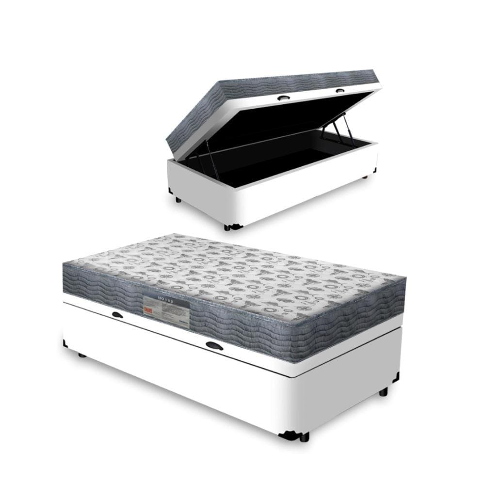 Cama Box Baú Solteiro King + Colchão D33 Iso 100 Ortobom 96cm - Suporta até 100Kg
