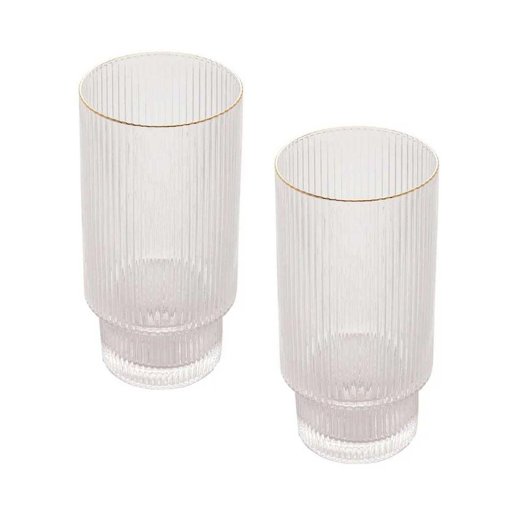Copo Alto 2pç Cristal 400ml Borda Dourada Lines - Wolff