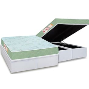 Cama Box Baú King: Colchão Espuma D33 Castor Sleep Max Duplo + Base CRC Courano White(193x203)