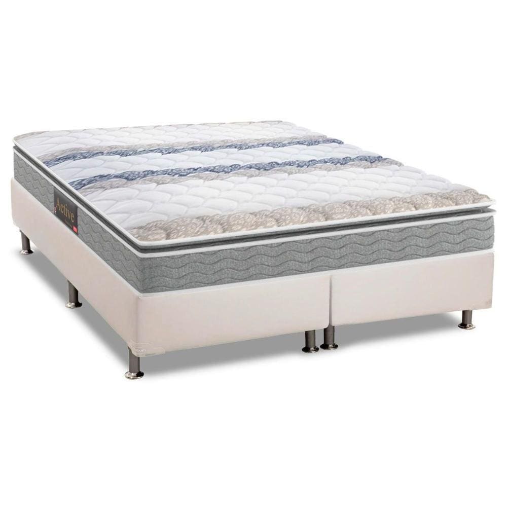 Cama Box Queen: Colchão Espuma Pelmex D28 Active + Base CRC Courano White(158x198)