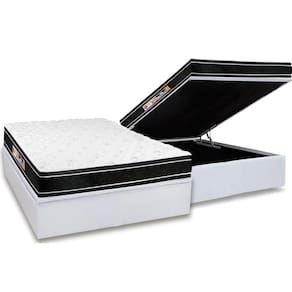 Cama Box Baú Casal: Colchão Espuma D33 Castor Black e White Double Face + Base CRC Courano White(138x188)