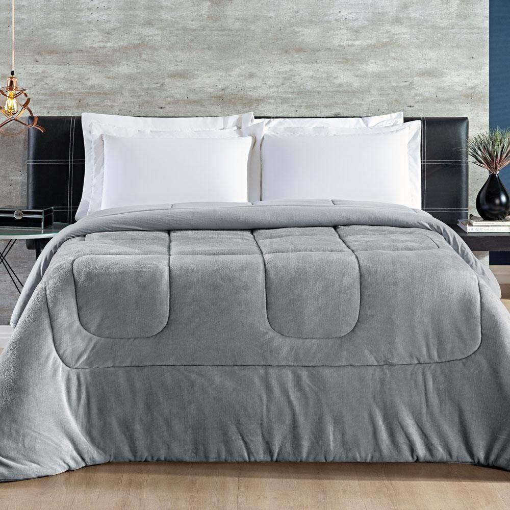 Coberdrom Allure Queen Dupla Face Manta Plush 1 Peça Cinza