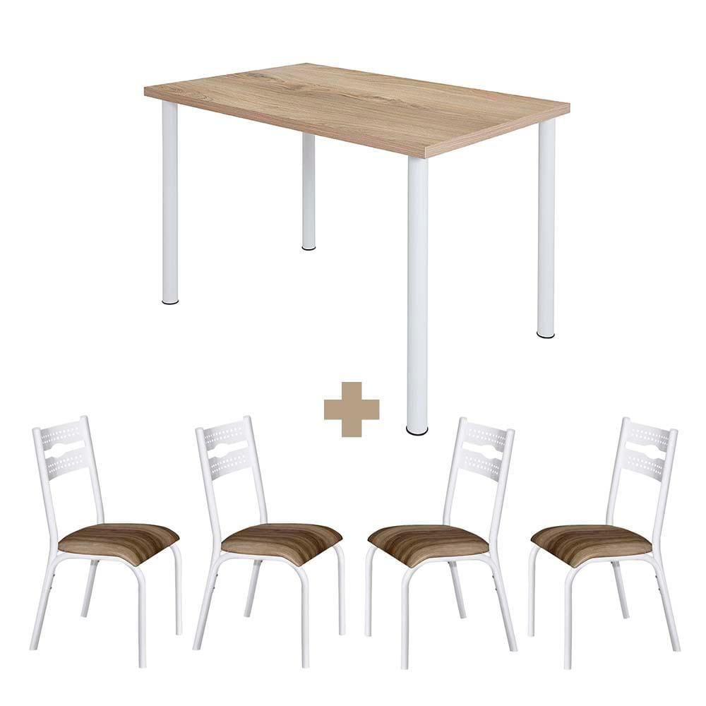 Mesa Com 4 Cadeiras Aço Para Cozinha 110cm Branco Carvalho Luna Ciplafe