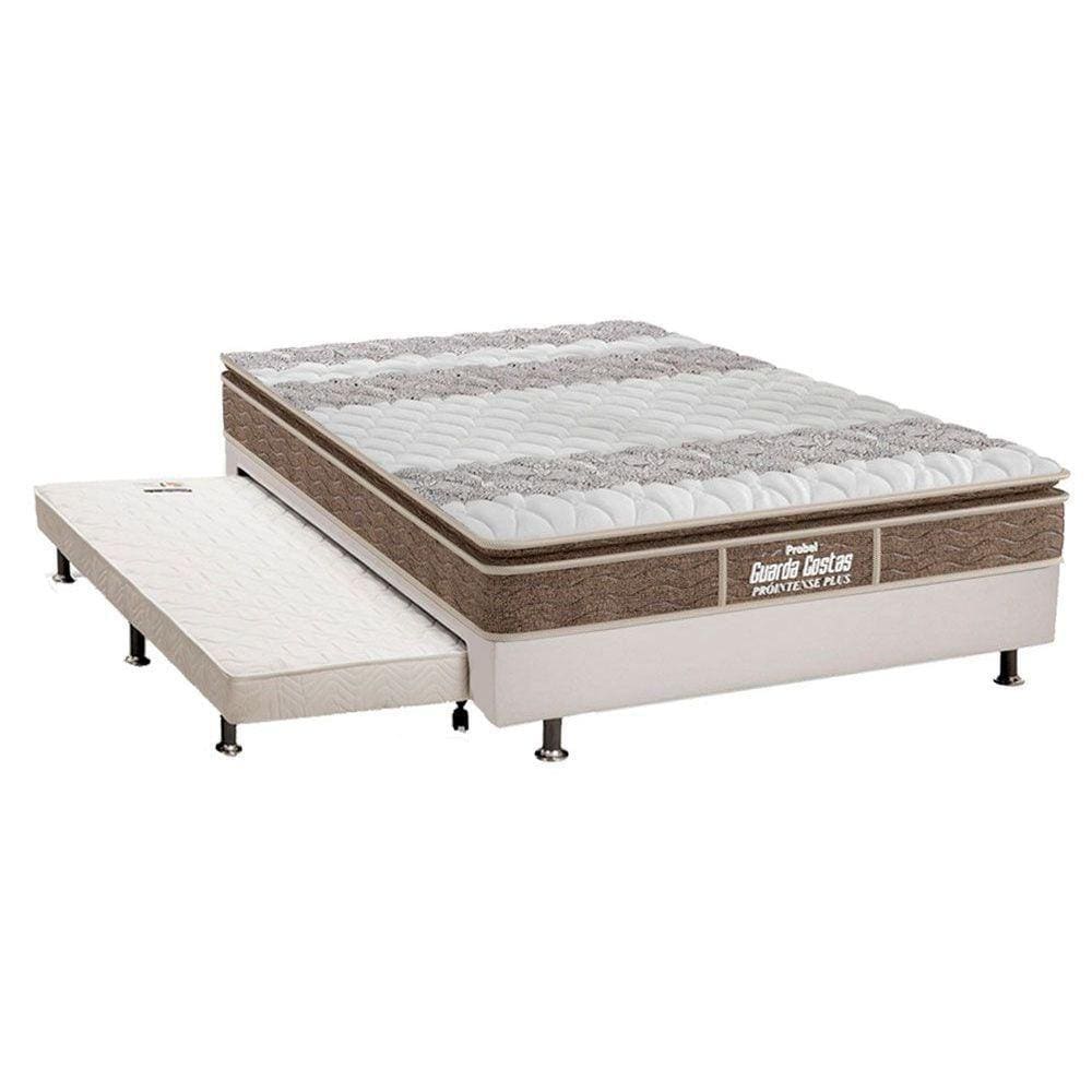 Cama Box c/Auxiliar Casal: Colchão Espuma Probel D33EP Guarda Costas Plus Brown + Base CRC Courano Branco(138x188)