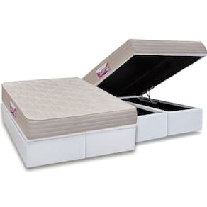 Cama Box Baú Queen: Colchão Espuma Herval  Top + Base CRC Courano Branco(158x198)
