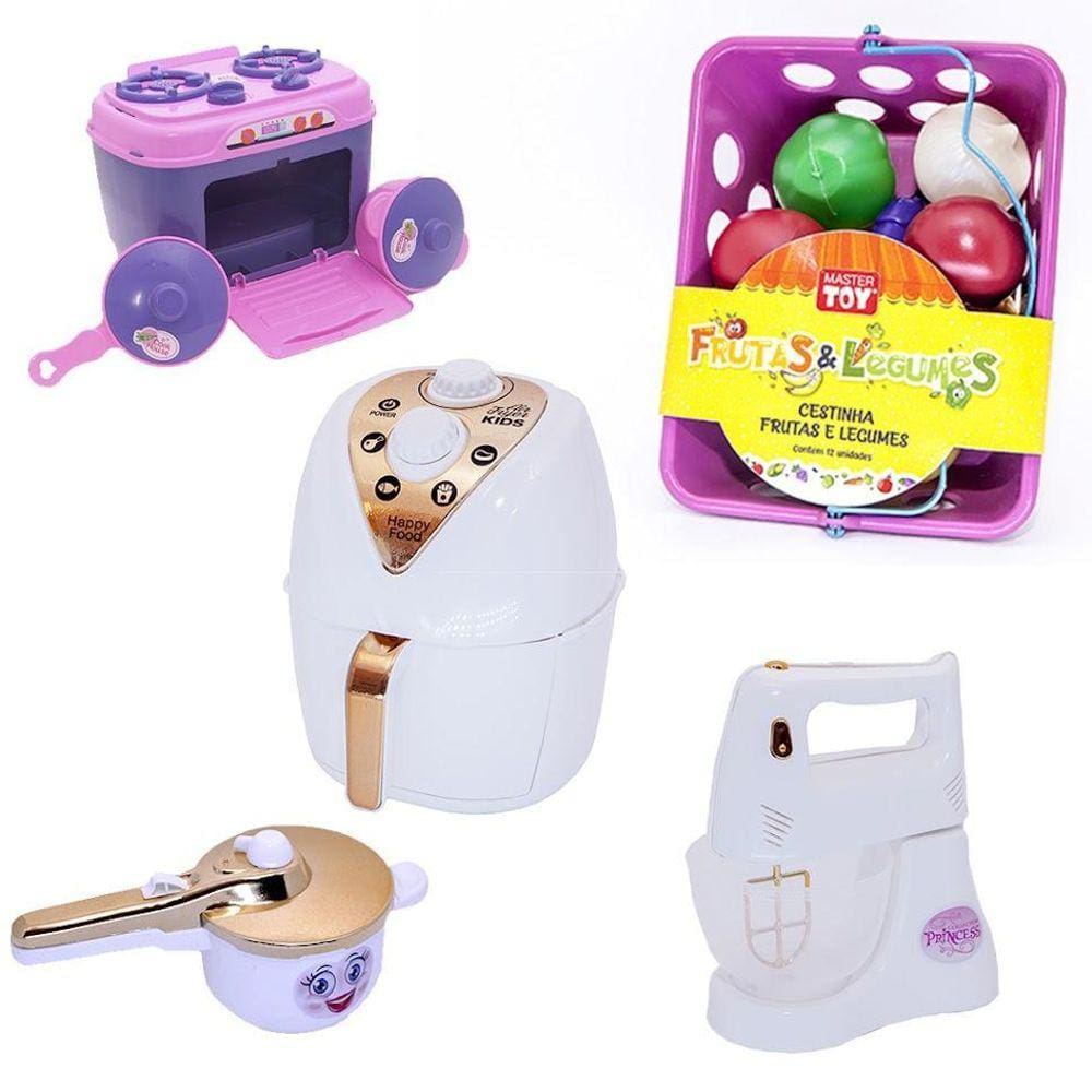 Kit Menina Cozinha Fogão Batedeira Air Fryer 19 Peças