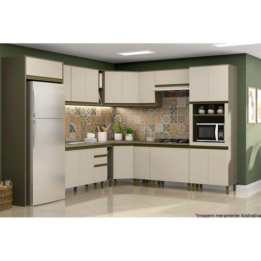Cozinha Modulada Completa Connect 19 Peças (5 Armários + 5 Balcões + 1 Paneleiro + 8 Complementos) Duna/Cristal - Henn