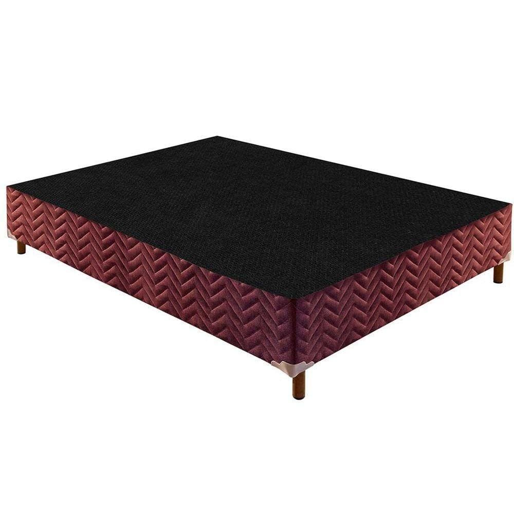 Cama Box Base Casal Sommier Rústico Bordado Wine (138x188x30) - Paropas