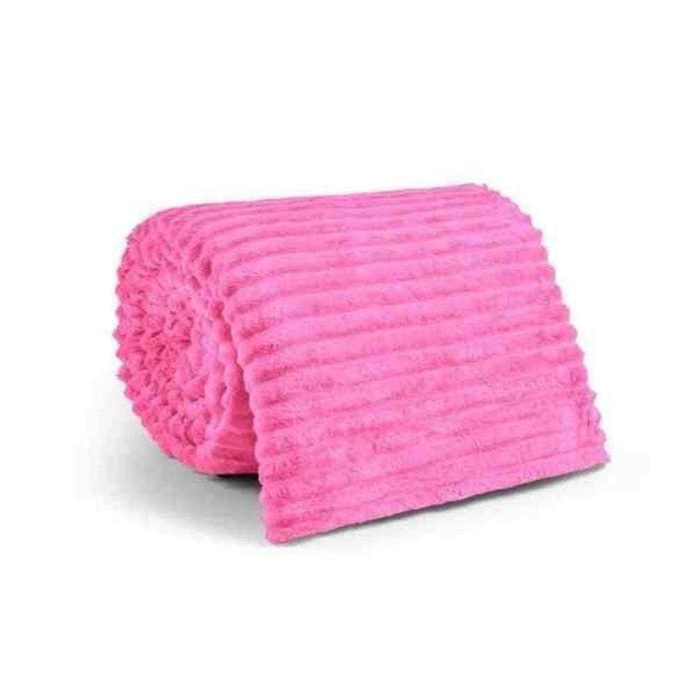 Manta Canelada Soft Riscada 2,00X1,80 Aveludada Casal Pink