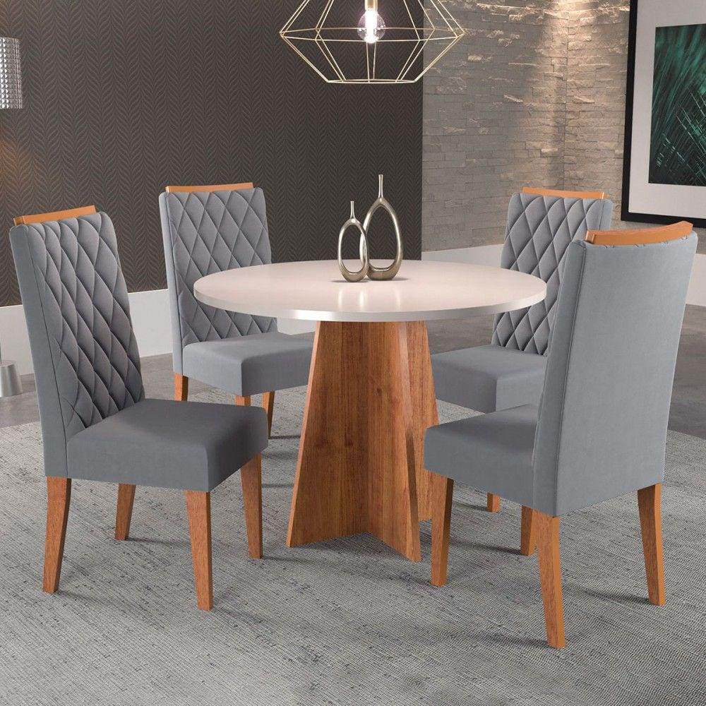 Mesa de Jantar 4 Lugares Disney Blonde/Veludo Cinza - Panorama Móveis