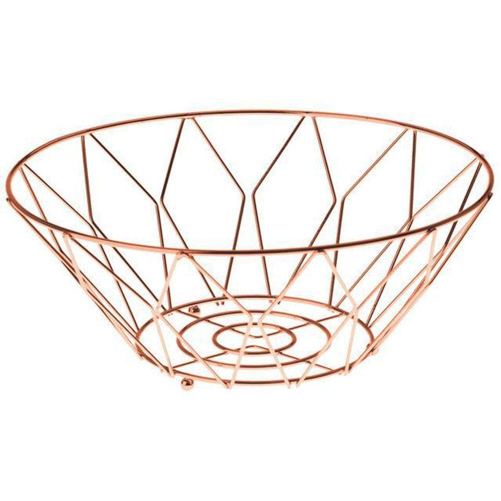 Fruteira Cesta De Mesa Aramado Redonda Metalizado Rose Gold
