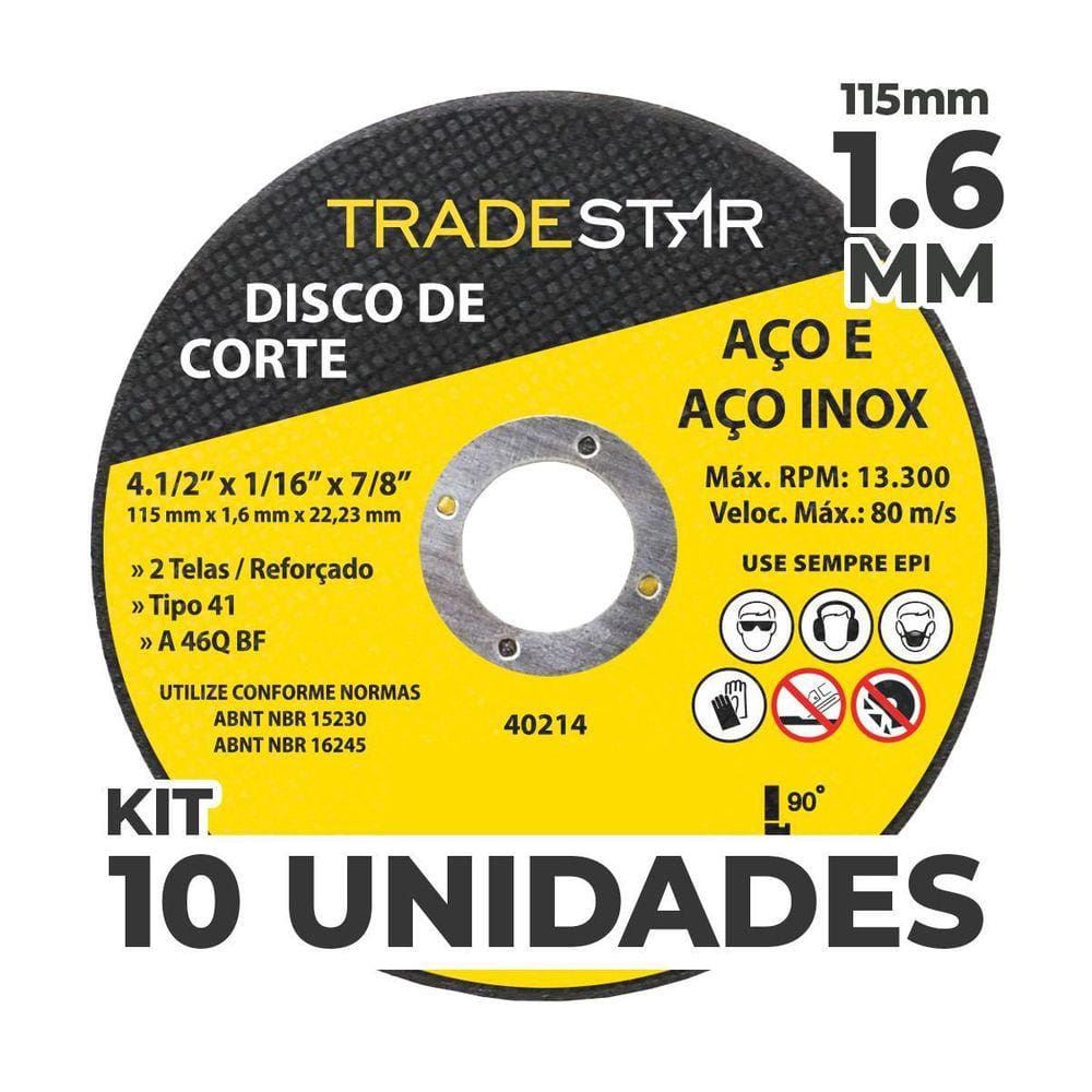 Kit Com 10 Disco De Corte Metal 4.1/2 115X1,6 Mm