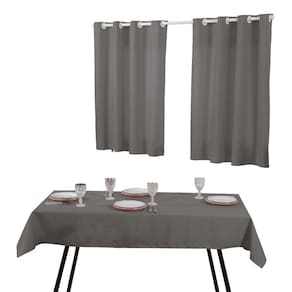 Kit Toalha Mesa 6 Cadeiras E Cortina Cozinha 2,00X1,40 Cinza