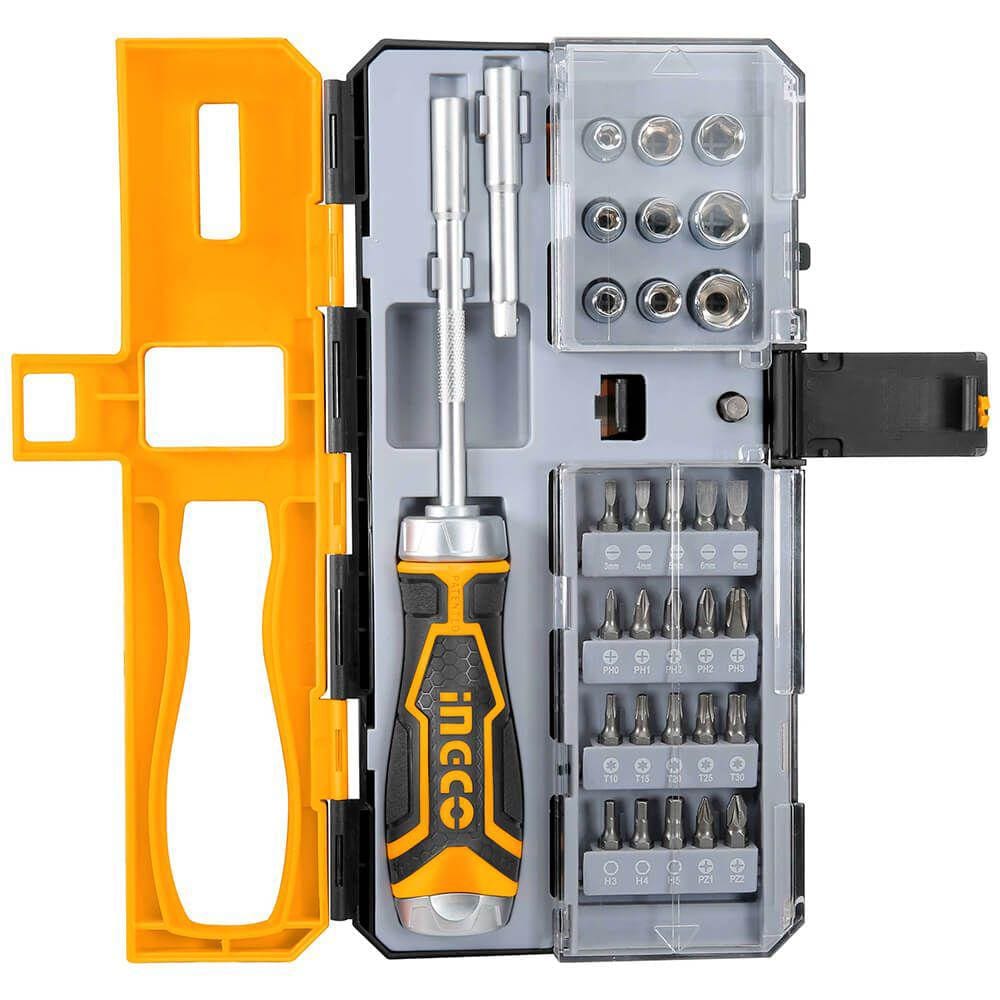 Jg Bits Fenda/ Phillips/Porta Bits 33Pc C/ Catraca Ingco