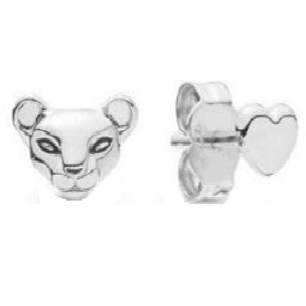 Brinco Leoa E Coração - Cor Prateado