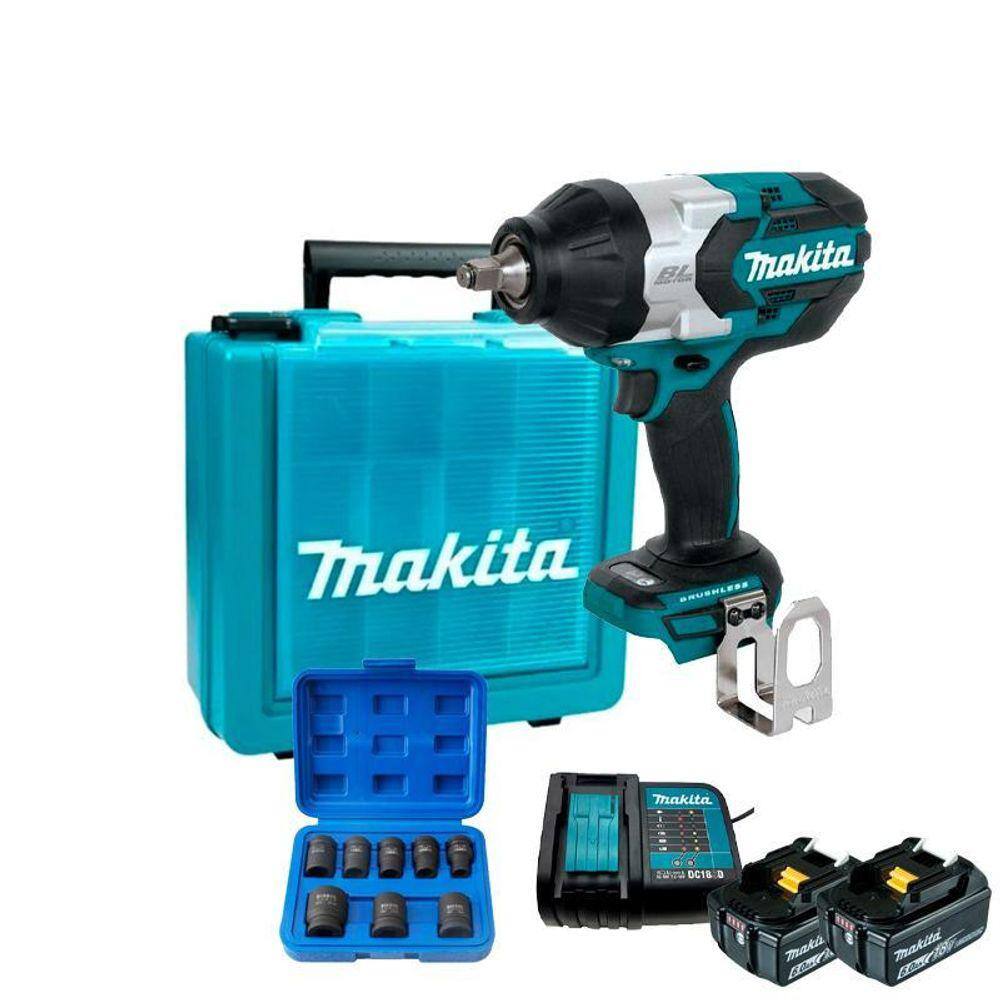 Chave Impacto Makita DTW1002Z + Kit 2 Baterias + Acessórios