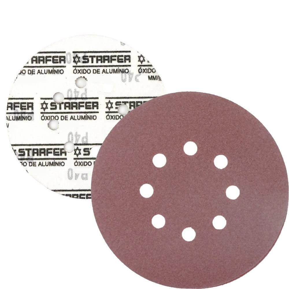 Kit 10 Disco de Lixa Fecho Aderente Vermelho Pluma 8 Furos 180mm Grão 120 - Starfer