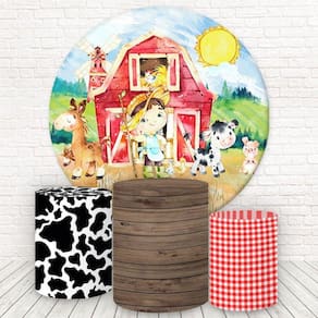 Painel Redondo E Capas 3D Sublimado Fazendinha Fkpc-035