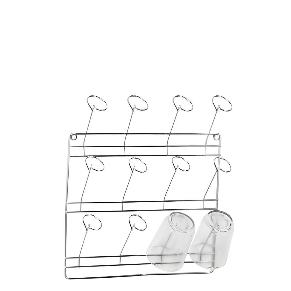 Suporte de Copos para Parede em Metal Cromado - Capacidade para 12 Copos - Design Moderno - Ideal para Cozinha e Espaços Gourmet