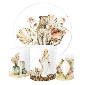 Painel Redondo E Capas Tecido Sublimado Animal Print