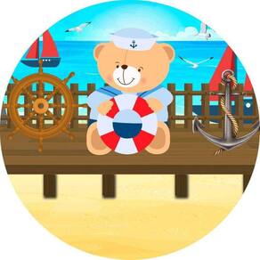 Painel Redondo Tecido Sublimado 3D Urso Marinheiro Frd-5831