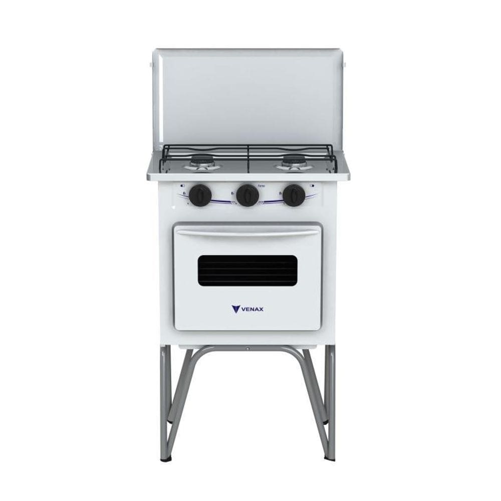 Fogao 2 Bocas Venax Gemini Tampa de Metal Branco Gas Glp