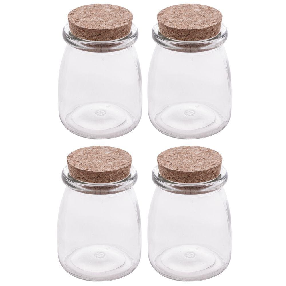 Kit 4 Potes de Vidro C/ Rolha Porta Mantimentos Borossilicato Lyor 190ml