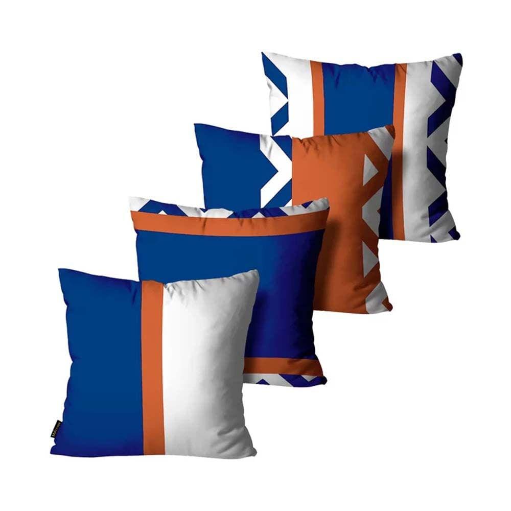 Kit 4 Capas Para Almofada Geométrica Azul  Mdecore - 45x45