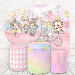 Kit 2 Painéis E Capas 3D Sublimado Circo Rosa Fkpc-282
