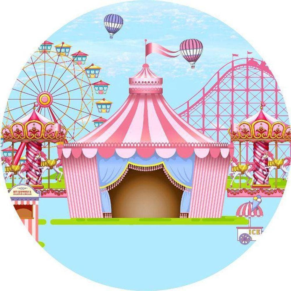 Painel Redondo 3D Sublimado Circo Rosa Frd-3497
