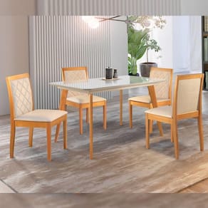 Conjunto Sala de Jantar Mesa Versales 120cm com 4 Cadeiras Berlim Cinamomo/Off White/Bege