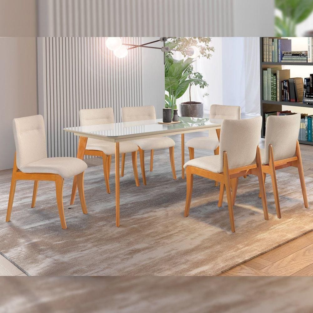 Conjunto Sala de Jantar Mesa Versales 140cm com 6 Cadeiras Debora Cinamomo/Off White/Losango