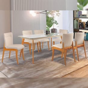 Conjunto Sala de Jantar Mesa Versales 140cm com 6 Cadeiras Debora Cinamomo/Off White/Losango