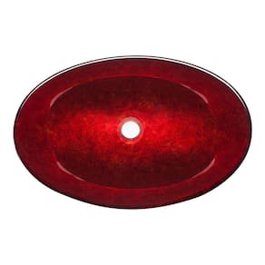 Cuba de Vidro Apoio Esmaltado Oval Glass Mosaic Preto e Vermelho