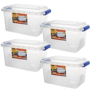 Kit 4 Caixas Organizadora Alta Tampa E Trava Transparente 8L