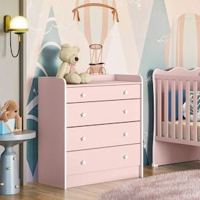 Cômoda de Bebê com Trocador Doce Sonho 2523 Rosa Acetinado