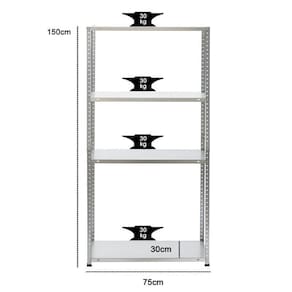 Estante 150x75x30 120kg 4 prateleiras bg30 - strom