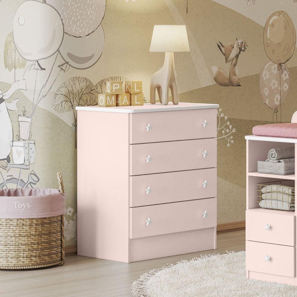 Cômoda de Bebê 4 Gavetas Doce Sonho 777 Rosa Acetinado