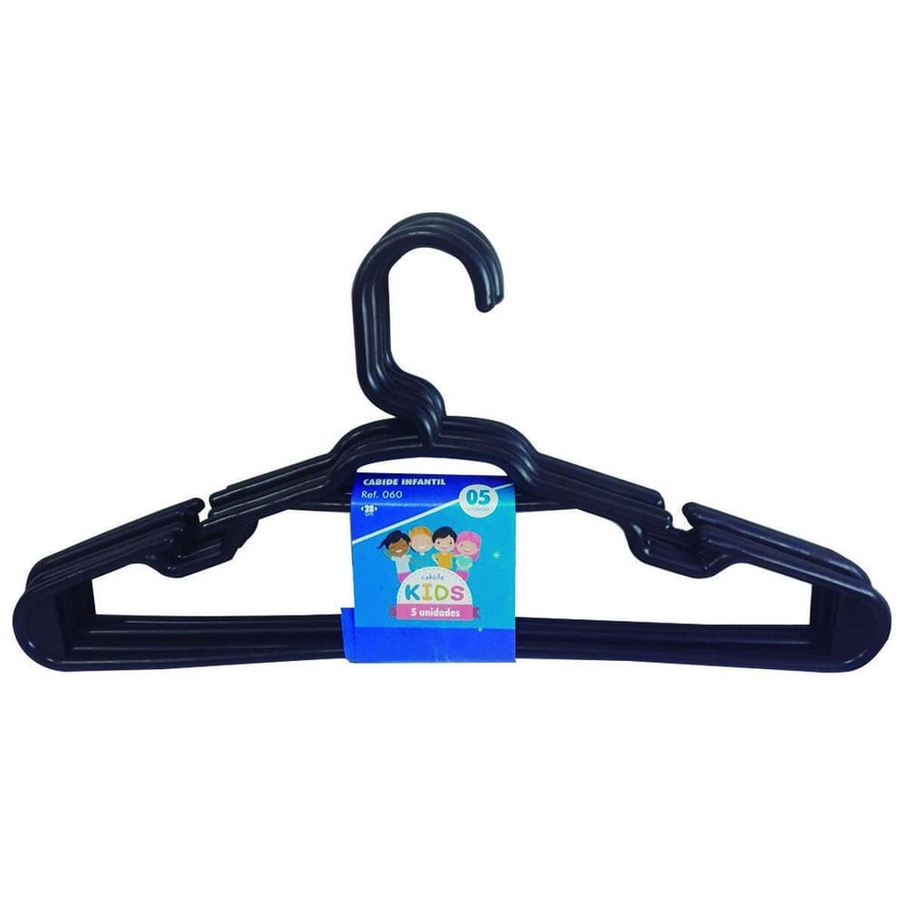 Cabide Infantil 5 Peças Preto Reforçado 28X14Cm Trioplast