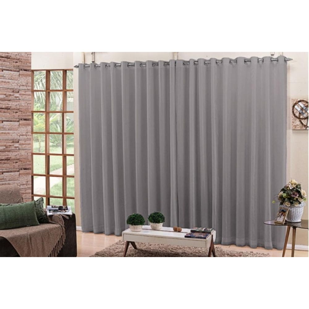 Cortina Para Sala Quarto Voal Liso Cinza 4,00X2,80