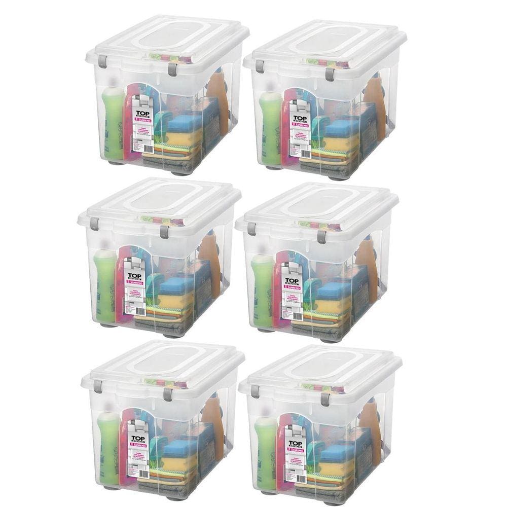 Kit 6 Organizador De Escritório 56,1L Transparente Com Tampa