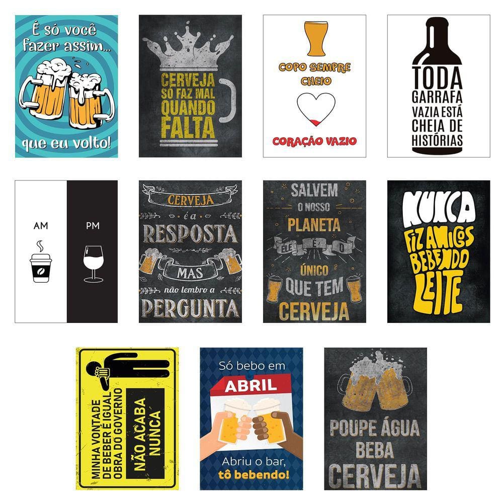 Jogo 11 Placas Decorativas Bebidas Em Mdf 2,5Mm 19X28,5Cm