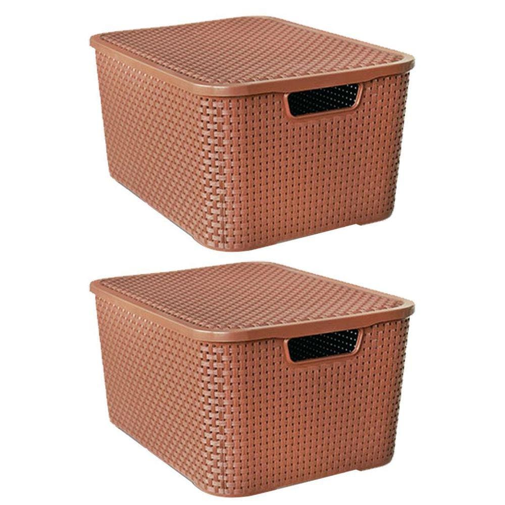 Kit 2 Caixas Organizadoras Rattan Marrom 7 Litros Com Tampa 25587 Arqplast