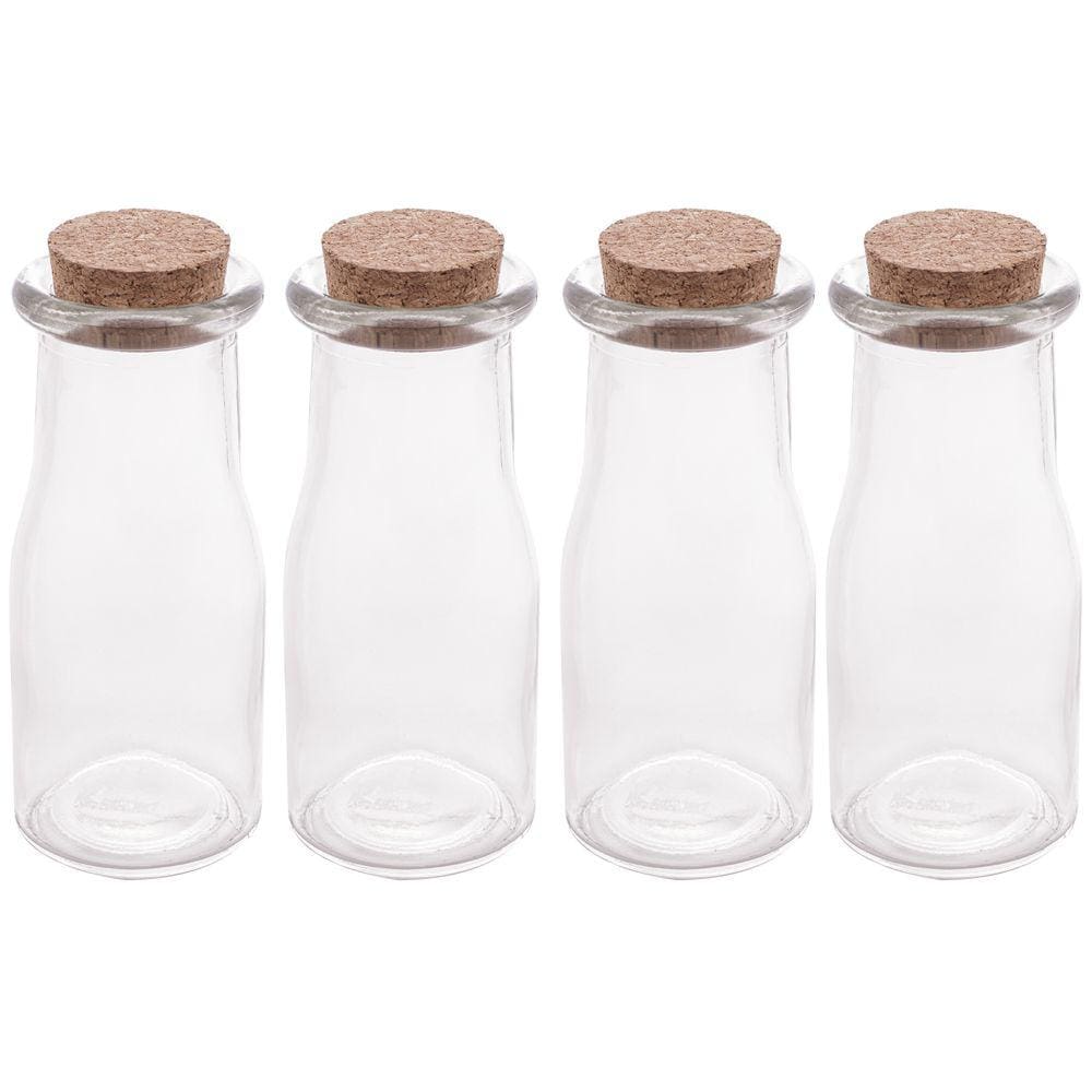 Kit 4 Potes de Vidro C/ Rolha Porta Mantimentos Borossilicato Lyor 200ml