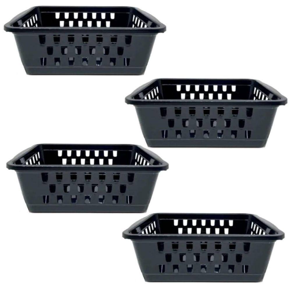 Kit 4 Cestos Organizador Pequeno 800 Ml Preto 16X12X6Cm 1908